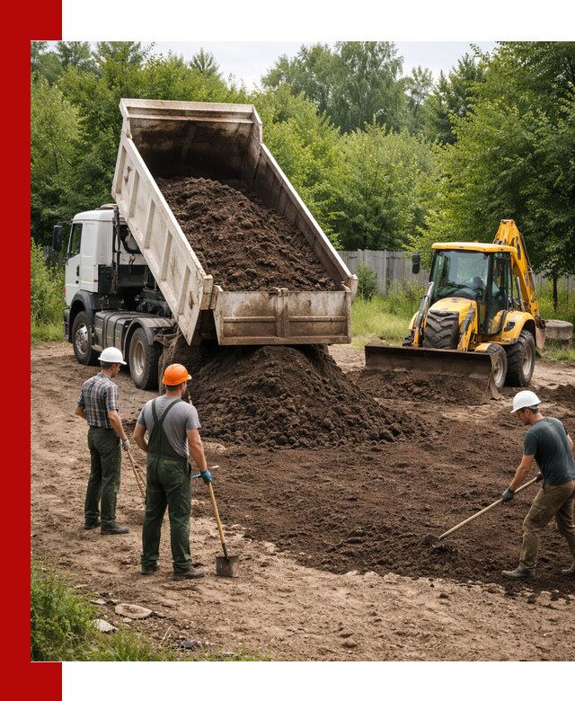Доставка и укладка грунта для выравнивания участка в Солнечногорске
