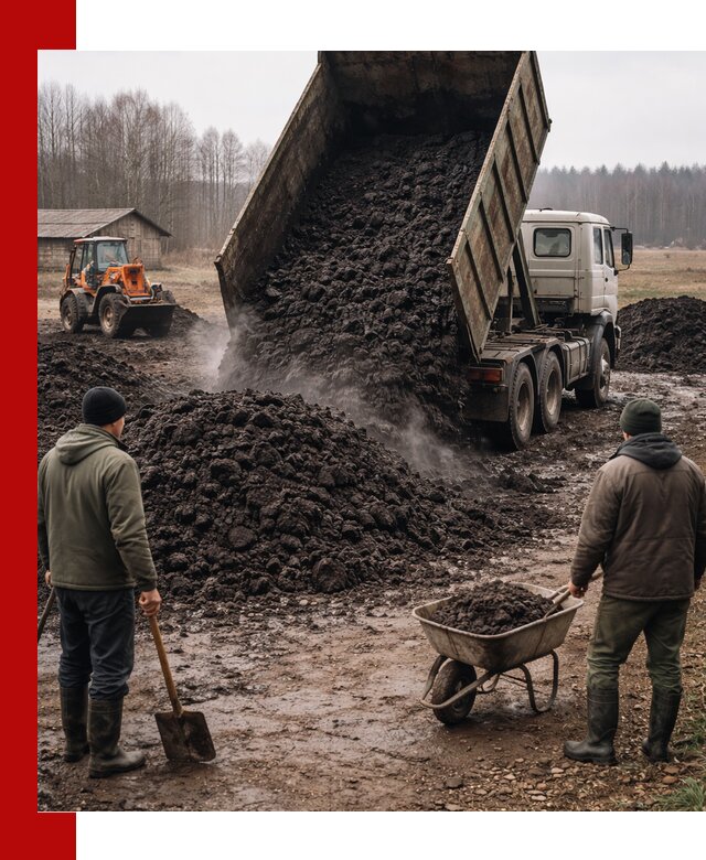 Доставка низинного торфа с разгрузкой и доставкой в Солнечногорске