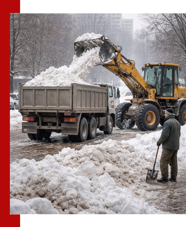Вывоз снега грузовой техникой в Солнечногорске оперативно и чисто