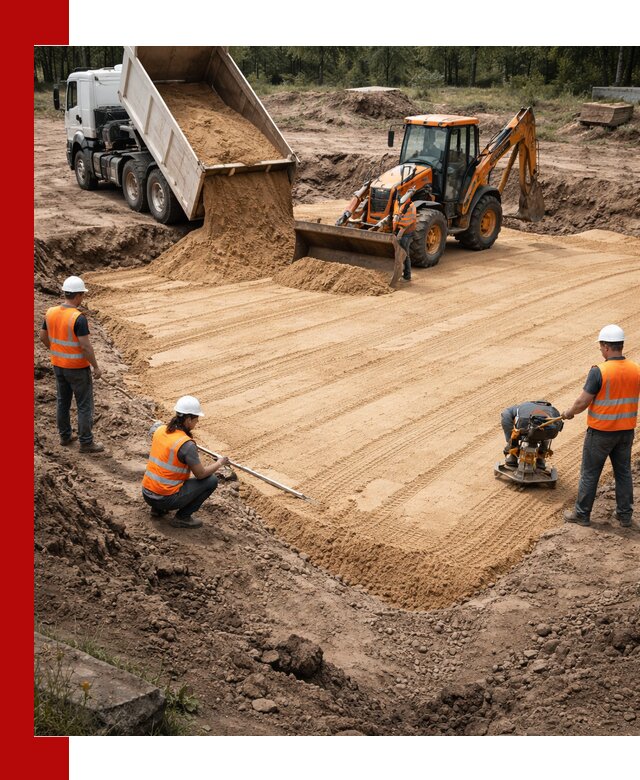 Устройство песчаной подушки для фундаментов и дорог в Солнечногорске